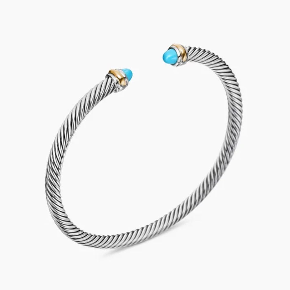 David Yurman Silver Bracelet with Turquoise and Gold Accents - Picture 2 of 6